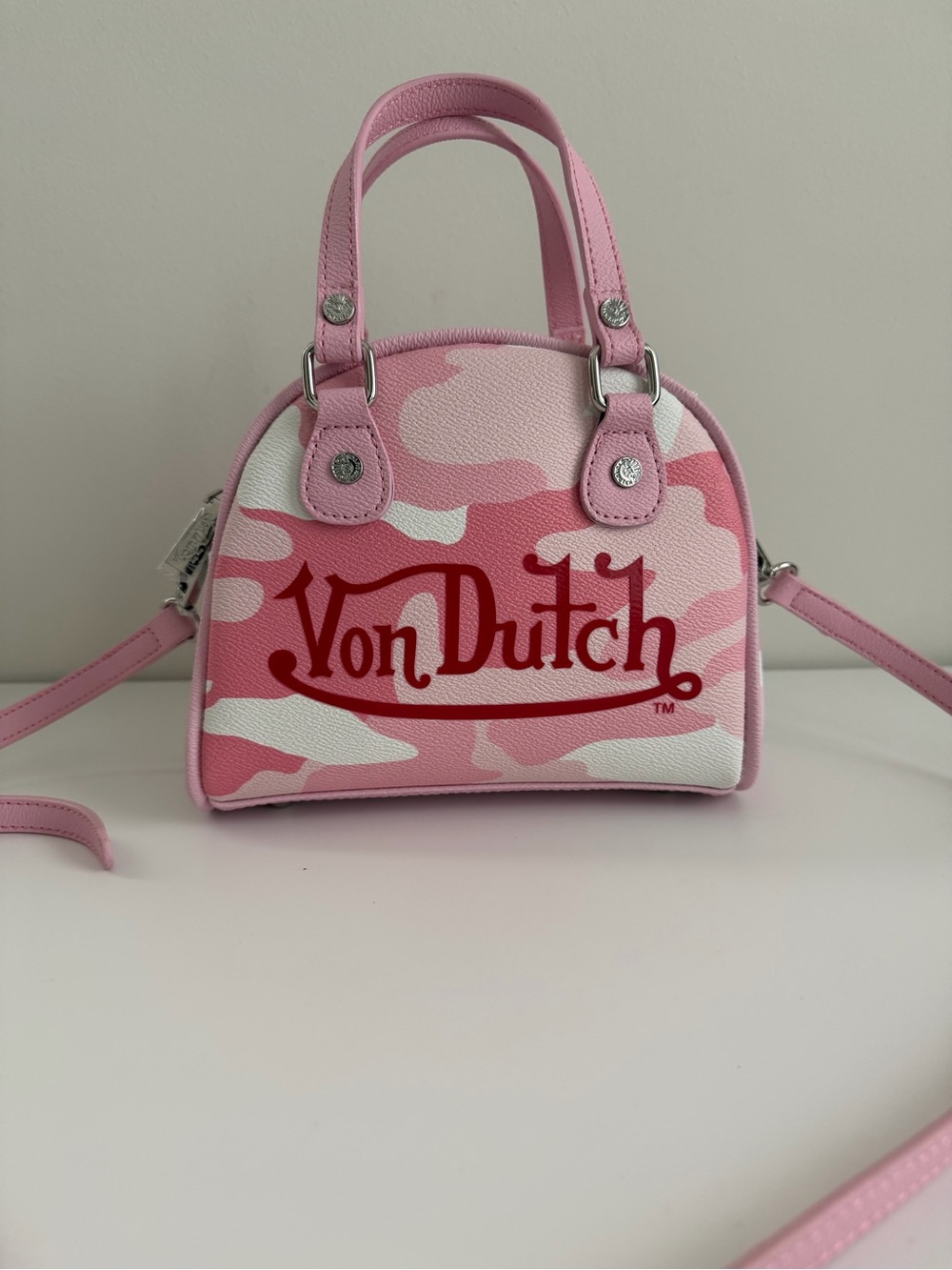 Von Dutch Pink Camo Mini Dome Bag